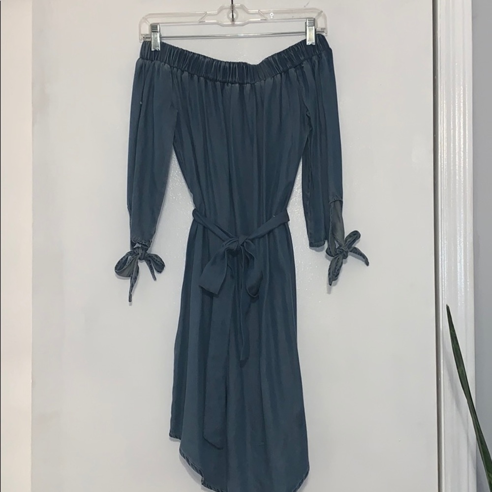 Denim off shoulder dress